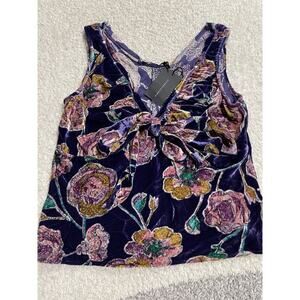 NWT Victor Victoria women's size L front knot sleeveless purple velvet blouse